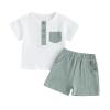 fhutpw Baby Boy Summer Outfits Henley Shirt Soft Pocket Short Sleeve Tops & Shorts Sets Infant 3 6 12 18 Months 2T Clothes (A-Green, 3-6 Months) view 1