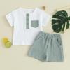 fhutpw Baby Boy Summer Outfits Henley Shirt Soft Pocket Short Sleeve Tops & Shorts Sets Infant 3 6 12 18 Months 2T Clothes (A-Green, 3-6 Months) view 2