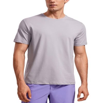 CRZ YOGA Men's Cotton Polyester Short Sleeve T-Shirt Classic Fit Casual Workout Tops Soft Premium Tee Gull Gray Medium
