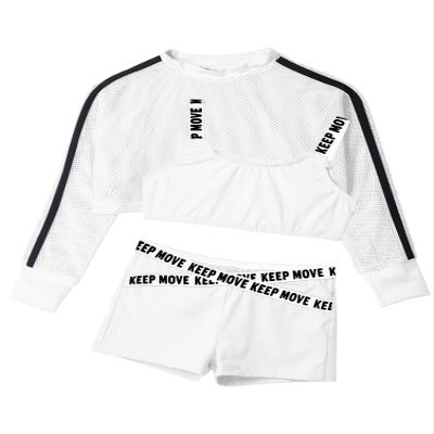 Aislor Kids Girls Hip Hop Jazz Street Dance Outfits Mesh Fishnet Cropped Sweatshirt Tank Top and Booty Shorts Set White 10 Years