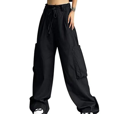 Women's High Waist Straight Wide Leg Cargo Pants Fashion Boyfriend Casual Cargo Pants Women Baggy Y2K Hiking Trousers
