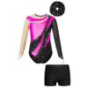 JanJean Youth Girls Sleeveless Shiny Sequins Gymnastic Leotard Metallic Splice Backless Ballet Dance Bodysuit Jumpsuit Hot Pink&Black 6 Years view 1