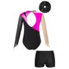 JanJean Youth Girls Sleeveless Shiny Sequins Gymnastic Leotard Metallic Splice Backless Ballet Dance Bodysuit Jumpsuit Hot Pink&Black 6 Years view 2