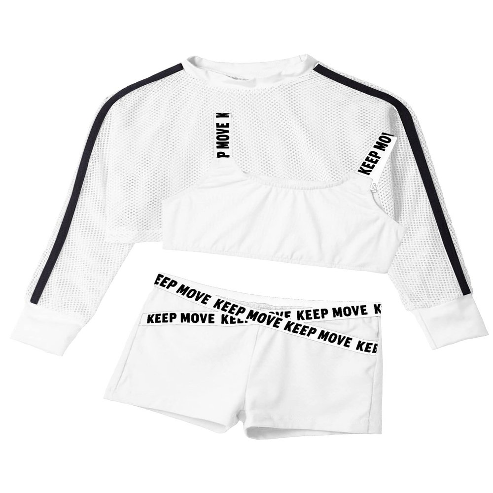 Aislor Kids Girls Hip Hop Jazz Street Dance Outfits Mesh Fishnet Cropped Sweatshirt Tank Top and Booty Shorts Set Red 10 Years