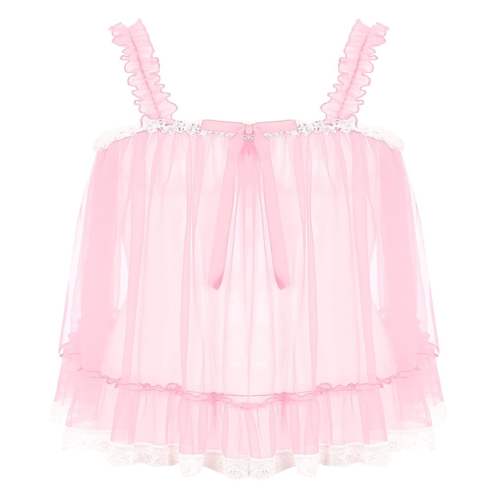 Lejafay Men's Sissy Lingerie V Neck Crossdresser Nightwear Sheer Lace Chemise Mini Teddy 4# Pink A Large