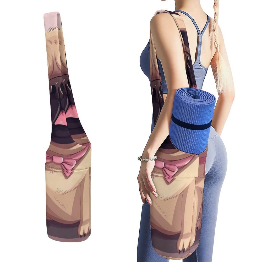HotcoS Yoga Mat Bag for Women Yoga Mat Carrier Bag with Large Side Pocket Fun Pug Dog Yoga Bag Yoga Gym Bag