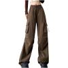 Womens Baggy Parachute Cargo Pants High Waist Wide Leg Pants Drawstring Casual Lightweight Fashion Streetwear Y2K Pants view 1