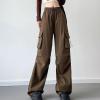 Womens Baggy Parachute Cargo Pants High Waist Wide Leg Pants Drawstring Casual Lightweight Fashion Streetwear Y2K Pants view 2