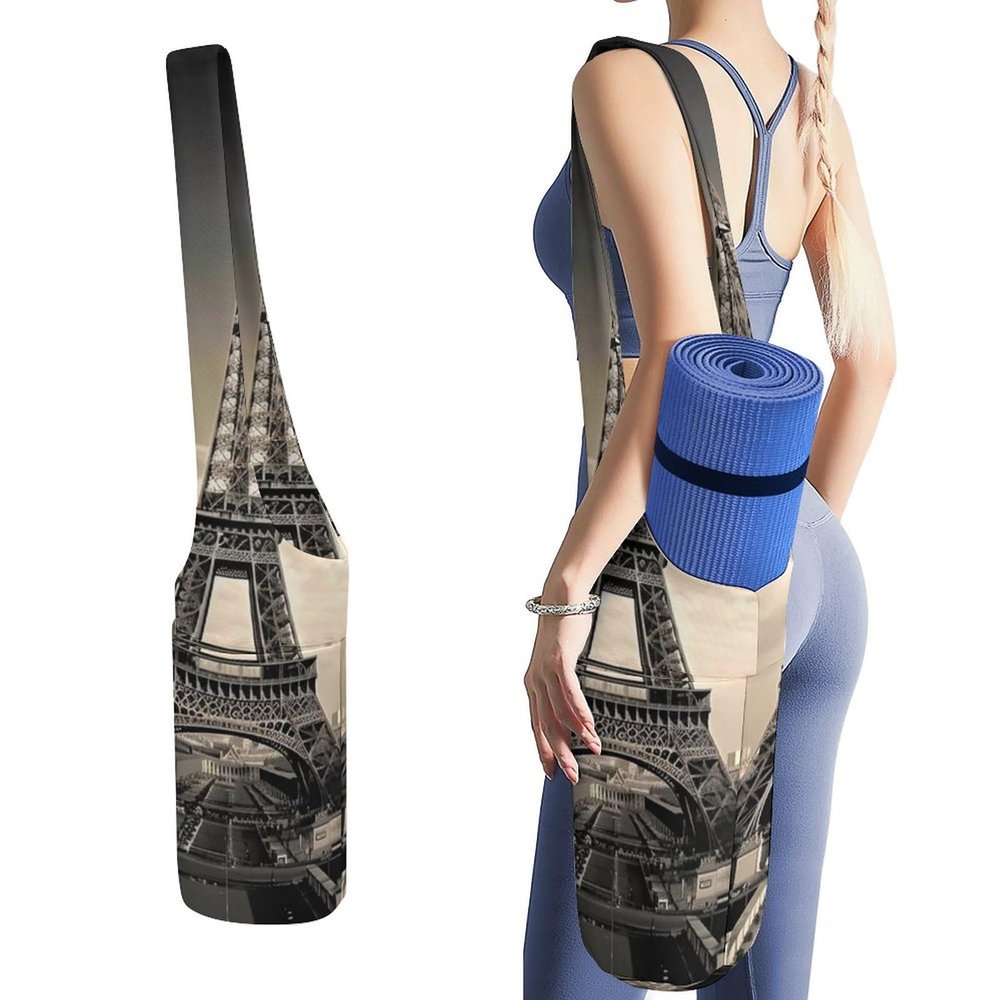 HotcoS Yoga Mat Bag for Women Yoga Mat Carrier Bag with Large Side Pocket Paris Tower Yoga Bag Yoga Gym Bag