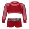 Aislor Kids Girls Hip Hop Jazz Street Dance Outfits Mesh Fishnet Cropped Sweatshirt Tank Top and Booty Shorts Set Red 14 Years view 3