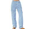 NineFit Basics Women's High Waist Baggy Jeans Flap Pocket Relaxed Fit Straight Wide Leg Y2K Fashion Cargo Jeans Stretchy Denim Pants, Medium, A01_light Blue view 1