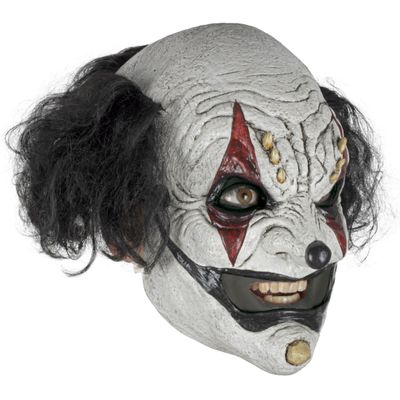 Ghoulish Productions Prankster Clown Black Latex Mask. Clown Mask with Black Hair.Scary Clown Latex Mask. Adult Mask One Size Latex Mask.Clowns Line.Ideal for use in Halloween costumes parties, pranks