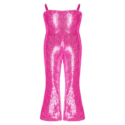 CHICTRY Kids Girls Dance Costume Shiny Sequins Sleeveless Latin Jazz Ballet Dancewear Leotard Jumpsuit A1 Hot Pink 6 Years