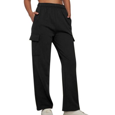 Cargo Sweatpants for Women Baggy Elastic High Waisted Athletic Jogger Hiking Wide Leg Pants Casual Pants with Pockets Black
