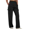 Cargo Sweatpants for Women Baggy Elastic High Waisted Athletic Jogger Hiking Wide Leg Pants Casual Pants with Pockets Black view 1