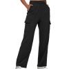 Cargo Sweatpants for Women Baggy Elastic High Waisted Athletic Jogger Hiking Wide Leg Pants Casual Pants with Pockets Black view 2
