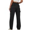 Cargo Sweatpants for Women Baggy Elastic High Waisted Athletic Jogger Hiking Wide Leg Pants Casual Pants with Pockets Black view 4