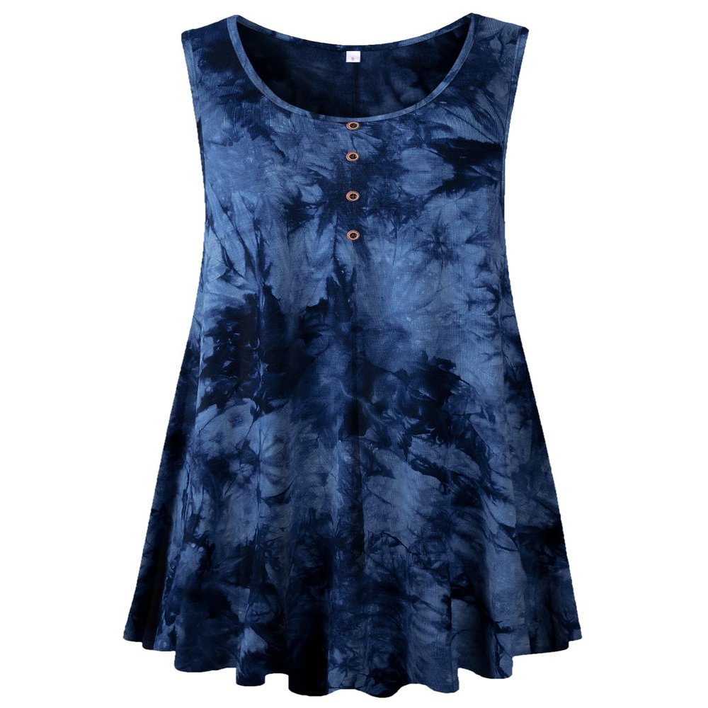 LARACE Tank Tops for Womens Summer Clothes Plus Size Sleevelss Tunic Button Down Shirts for Leggings(T09-DarkBlue 6X)
