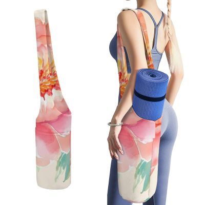 HotcoS Yoga Mat Bag for Women Yoga Mat Carrier Bag with Large Side Pocket Peach Peony Yoga Bag Yoga Gym Bag