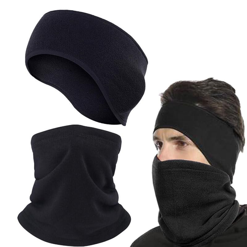 Cxysunfg Ear Warmer Headband + Winter Fleece Neck Gaiter Men Women Warmer Half Face Scarf