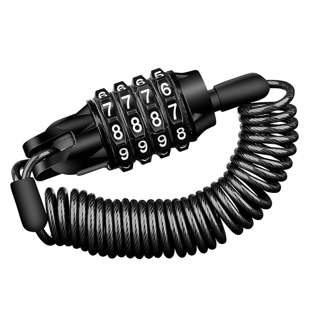 Finoti Mini Portable Bike Lock Motorcycle Helmet Lock 4 Digit Password Bike Combination Lock Bicycle Anti-Theft Bold Steel Wire Alloy Lock,Black Lock