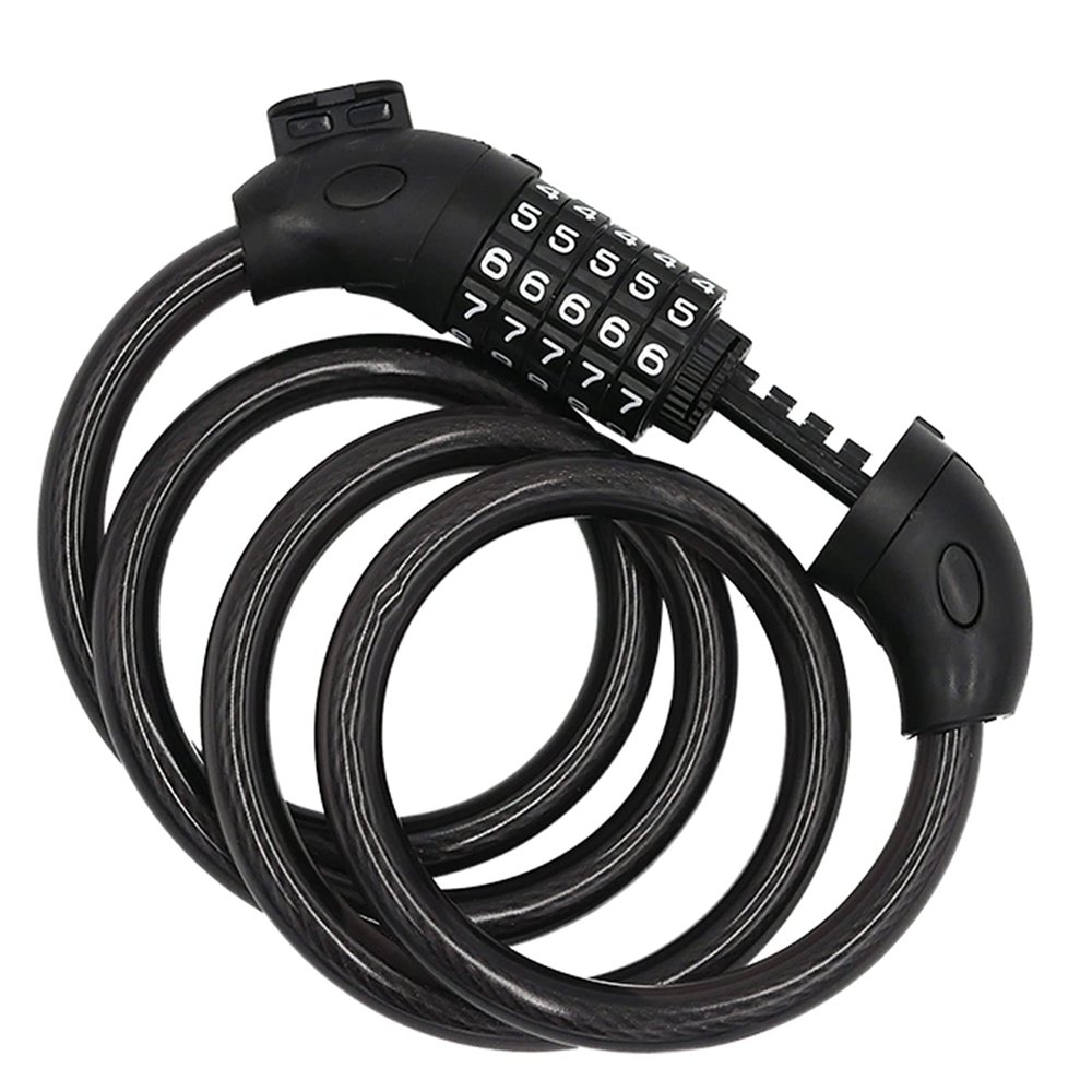 Finoti Bike Lock Motorcycle Helmet Lock 120cm 5 Digit Password Combination Bicycle Anti-Theft Steel Cable Alloy Lock Equipped with Lock Bracket,Black Lock