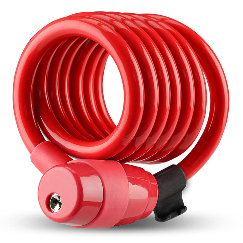 Finoti 150cm Bicycle Cable Lock 5 Colors Outdoor Cycling Anti-Shear Lock Safe Anti-Theft Moto Bicycle Steel Wire Chains Lock with Lock Bracket,Red Lock