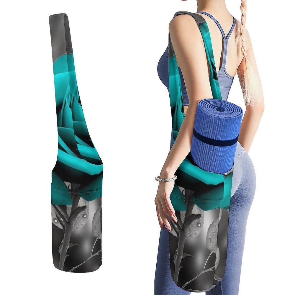 HotcoS Yoga Mat Bag for Women Yoga Mat Carrier Bag with Large Side Pocket Teal Grey Rose Yoga Bag Yoga Gym Bag