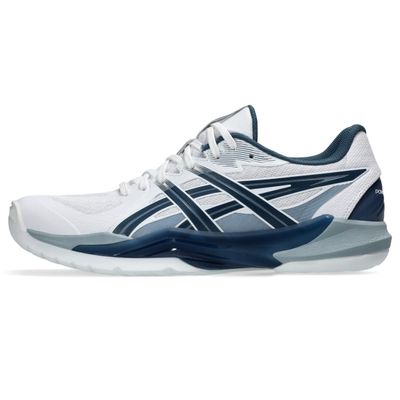 ASICS Men's POWERBREAK FlyteFoam Handball Shoes, 12, White/Vintage Indigo