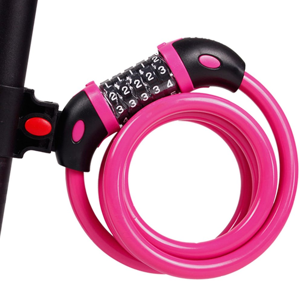 Finoti Portable Bike Lock 120Cm Motorcycle Helmet Lock 5 Digit Password Combination Anti-Theft Bold Steel Cable Lock with Lock Bracket,Blue Lock (Color : Pink)