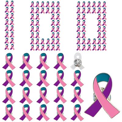 100pcs Pink Purple Teal Ribbon Awareness Pins Thyroid Cancer Awareness Enamel Lapel Brooches