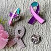 100pcs Pink Purple Teal Ribbon Awareness Pins Thyroid Cancer Awareness Enamel Lapel Brooches view 3