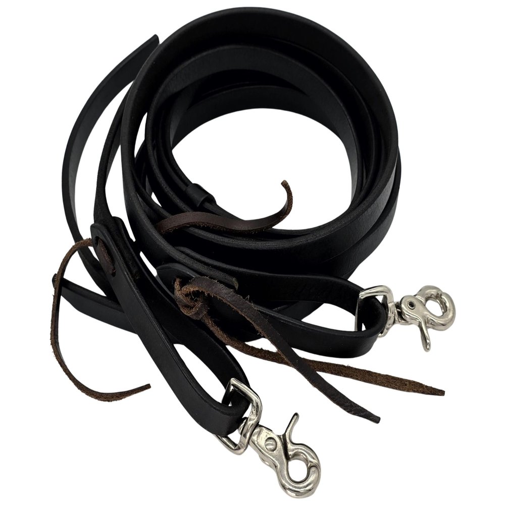 BlazingPaws Stallington Leather Roper Reins in Premium Top Grain Heavy Weight Harneto Leather (5/8" W x 6 Ft L, Black: Roper)