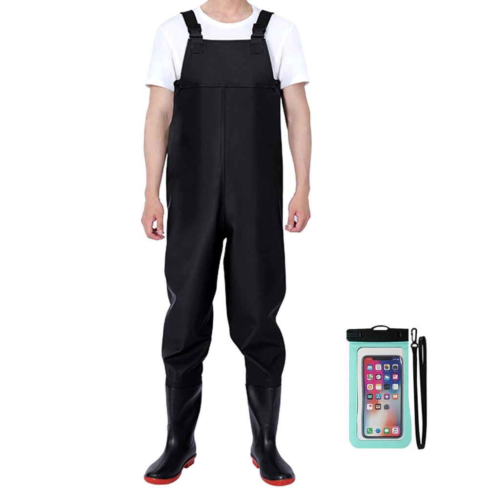 Aosethefrt Fishing Chest Waders and Waist Wader Pants for Men, Multifunction Waterproof PVC Lightweight Bootfoot Black Insulated Wading for Outdoors Saltwater Freshwater