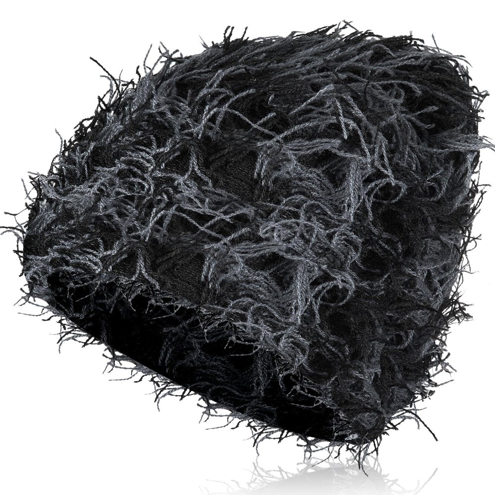 Chuarry Distressed Knitted Beanie Fuzzy Winter Hats Thick Warm Y2k Beanie Snow Knit Cap Skull for Women Men(Black and Gray,Regular Style)