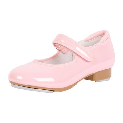 Linodes Easy Strap Tap Shoe Dance Flats for Girls and Boys (Toddler/Little Kid/Big Kid)-Pink Patent-3.5M-Big Kid