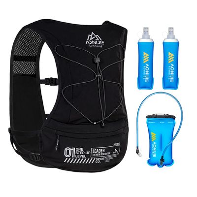 AWKSPORTS 5L Running Hydration Vest Backpack for Men Women, Adjustable & Lightweight, Front & Back Pockets for Essential Storage (Black with 1.5L Bladder & 2*500ml Flask)