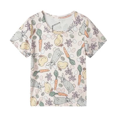 LittleSpring Easter Tshirts for Kids 3T Short Sleeve Tee Tops Girls Cute Rabbit Print T Shirt Holiday