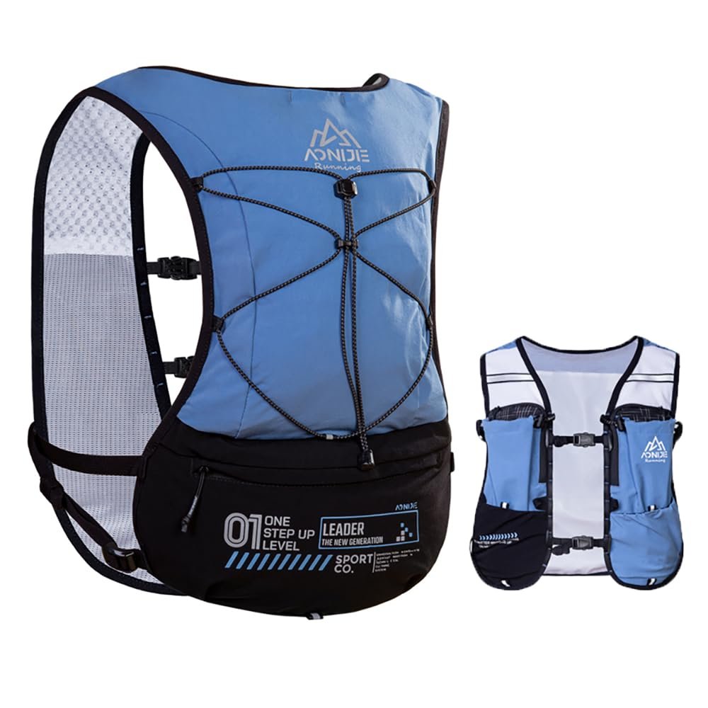 AWKSPORTS 5L Running Hydration Vest Backpack for Men Women, Adjustable & Lightweight, Front & Back Pockets for Essential Storage (Blue)