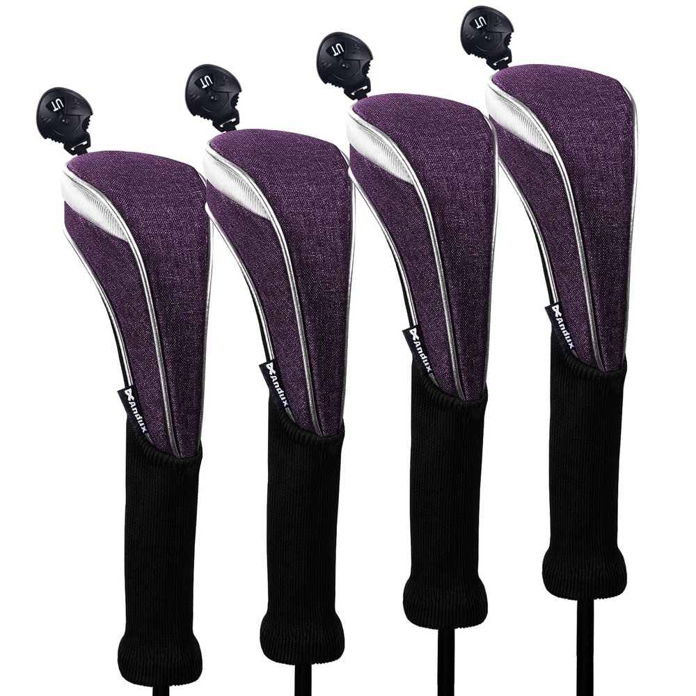 Andux 4 Pack Long Neck Golf Hybrid Club Head Covers with Dial No. Tag CTMT-03 Black/Fuchsia
