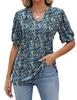 YLIRJ Short Sleeve Shirts For Women V Neck Basic Tops Fashion 2025 Business Casual Tunic Blouse Floral Blue L view 1