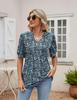 YLIRJ Short Sleeve Shirts For Women V Neck Basic Tops Fashion 2025 Business Casual Tunic Blouse Floral Blue L view 2