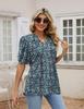 YLIRJ Short Sleeve Shirts For Women V Neck Basic Tops Fashion 2025 Business Casual Tunic Blouse Floral Blue L view 3