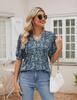 YLIRJ Short Sleeve Shirts For Women V Neck Basic Tops Fashion 2025 Business Casual Tunic Blouse Floral Blue L view 4