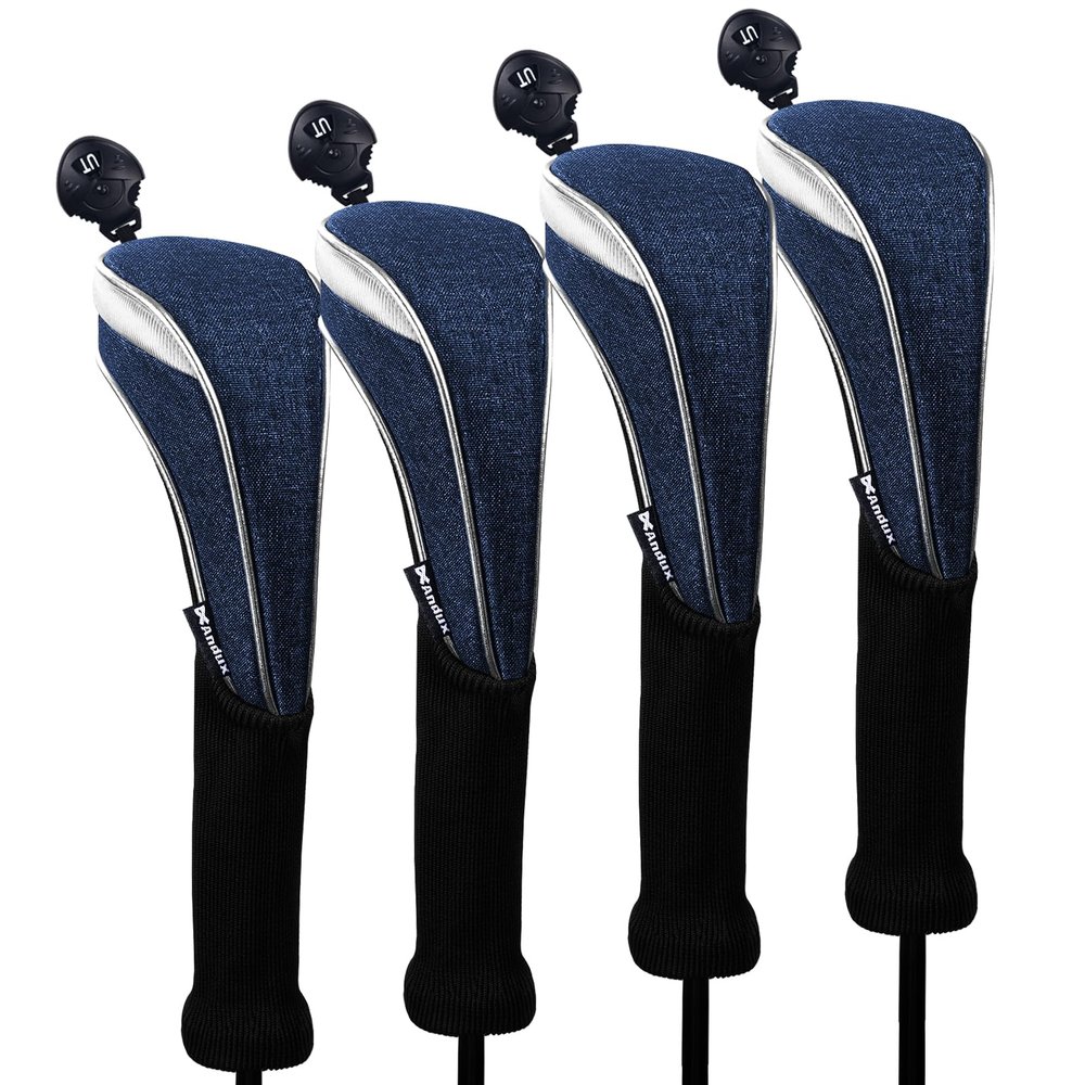 Andux 4 Pack Long Neck Golf Hybrid Club Head Covers with Dial No. Tag CTMT-03 Black/Blue