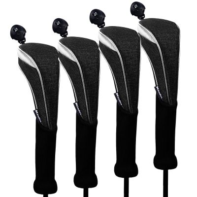 Andux 4 Pack Nylon Long Neck Golf Hybrid Club Head Covers with Dial No. Tag CTMT-03 Black/Black
