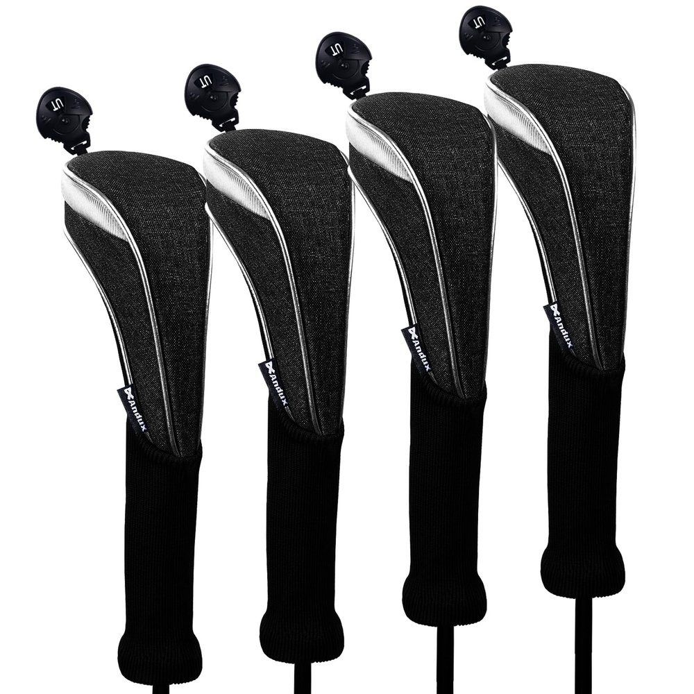 Andux 4 Pack Nylon Long Neck Golf Hybrid Club Head Covers with Dial No. Tag CTMT-03 Black/Black