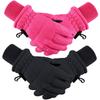 Boao 2 Pairs Kids Winter Ski Gloves Waterproof Warm Snow Mittens Full Finger Gloves for Toddlers Infants (Black,Rose Red,10-15 Years) view 1