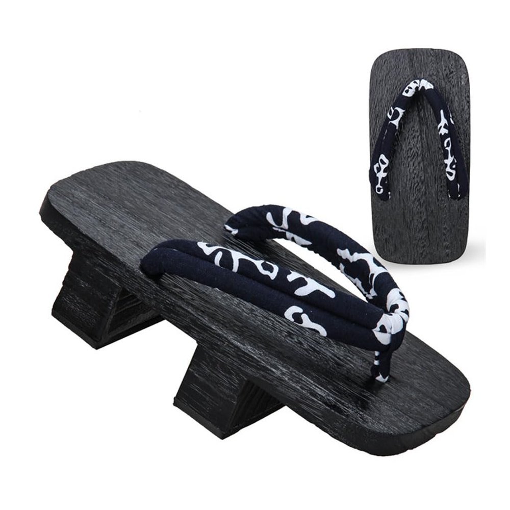 Men's Slippers,Flip-Flops Japanese Wooden Clogs Sandals Japan Traditional Shoes,Chinese Style Dragon Flower Summer Slippers,Double Toothed Wooden Clogs Male High Heels (Size:28CM,Color:Black)