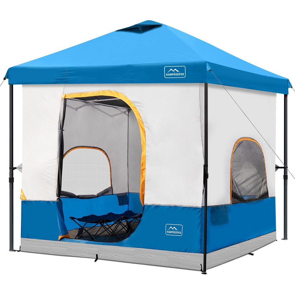 KAMPKEEPER 10x10 Pop Up Canopy with Camping Inner Tent, Waterproof Outdoor Shelter for Beach Trips, Hiking and Backpacking, Fits 6 Person, Light Blue